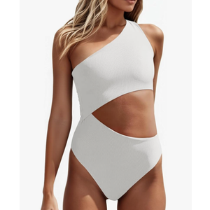 Women's One Piece Ribbed Swimsuit One Shoulder Cutout Swimwear Sexy Bathing Suit
 M