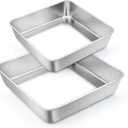 TeamFar Square Cake Pan, Stainless Steel 6 & 8 Inch Square Baking Pan for Brownie Lasagna, Non-Toxic & Heavy Duty, One Piece Design & Smooth, Dishwasher Safe - Set of 2