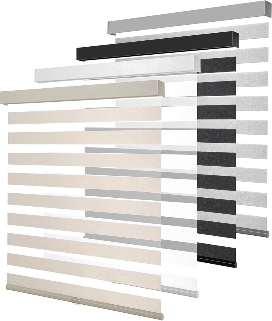 Cordless Zebra Blinds for Windows, Free-Stop Pull Down Roller Window Shades with Valance, Light Filtering Dual Layers Sheer Shades for Home and Office, Beige, 33" W x 72" H