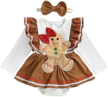 YINGISFITM Baby Girl Christmas Outfit Long Sleeve Romper Dress Santa Onesie Newborn Christmas Clothes for Girls Size 13-18 M