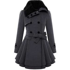 Zeagoo Women's Fashion Faux Fur Lapel Double-Breasted Thick Wool Trench Coat Winter Warm Jacket S (New_deep Grey)