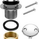 Bathtub Drain Tip-Toe Trim Set with Two-Hole Overflow Faceplate, Replacement Bath Tub Drains Conversion Kit Assembly with Universal Fine/Coarse Thread fits All Bathtub (Chrome)