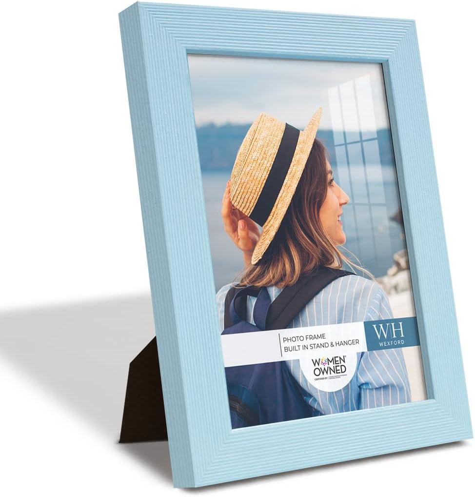 Renditions Gallery 5x7 inch Picture Frame Modern Style Wood Pattern and High Definition Glass Ready for Wall and Tabletop Photo Display, Blue Frame