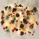 Christmas Garland with Lights, 6.6FT Pinecones Christmas String Lights with Red Berries, Bells & Needles, 20 LED Battery Operated Prelit Garland for Christmas Decorations Indoor/Outdoor (Warm White)