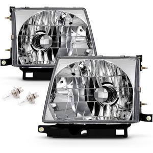 For 1997 1998 1999 2000 Toyota Tacoma Headlight Headlamp Assembly Compatible with 97-00 Toyota Tacoma Head Lights Replacement L+R Chrome Clear w/Bulbs