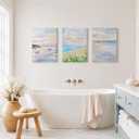 SEWEAIPIC 3 Piece Coastal Wall Art, Dreamy Pastel Pink Beach Canvas Prints, Calming Ocean Sunset Painting for Bedroom, Living Room Decor, Seascape Artwork, 16x24 inch - Framed, 24L''x16W'' Wrapped Canvas