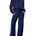 ANRABESS Women 2 Piece Outfits 2025 Fall Fashion Airport Wide Leg Pants Lounge Set Leisure Travel Vacation Clothes Sweatsuits Navy Blue Medium