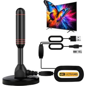 TV Antenna Indoor Antenna for Smart TV with 2 Amplifier Signal Booster for Long Range Reception and All Smart TVs HD Digital Antenna for Local Channels Supports 4K 1080p(Red)