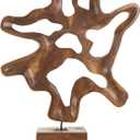 Deco 79 Teak Wood Abstract Decorative Sculpture Cutout Home Decor Statue with Block Base, Accent Figurine 22" x 4" x 31", Brown