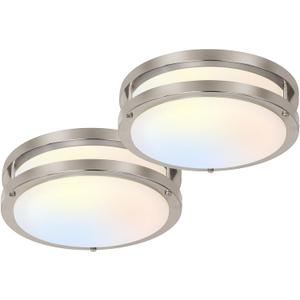 hykolity 10 inch Flush Mount LED Ceiling Light Fixture, 17W 1100lm, 2700K/3000K/3500K/4000K/5000K Adjustable Ceiling Lights, Brushed Nickel Saturn Dimmable Lighting for Hallway Bathroom - 2 Pack