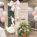 RattanView Pink Silly Goose Birthday Party Decorations 35.4inch 1st Birthday Silly Goose Backdrop Duck and 23.6inch Pink Gingham Background Bow Baby Shower Party Supplies for Animal Baby Shower