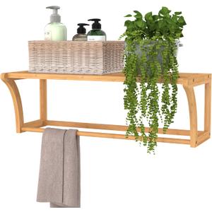 ClosetMaid Bamboo Wall Shelf with Towel Bar, Wall Mount Storage Shelves, Organizer Rack, Natural Finish, 23.6 inches x 10.2 inches x 7.9 inches