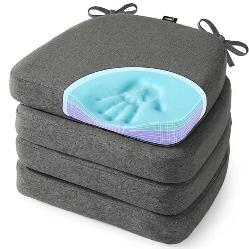 SUNROX Cooling Gel Memory Foam Chair Cushions, 2.6" Thick U-Shaped Dual-Layer Comfort Dining Chair Pads, Non Slip Seat Cushion with Ties for Indoor Kitchen Office 17"x16" Set of 4, Taupe