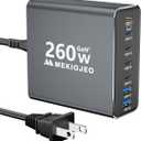 Aluminum Alloy 260W USB C Charger GaN Fast USB C Charging Station 7 Ports 65W Laptop Charger for MacBook Pro/Air/iPad Pro/iPhone (Gray)