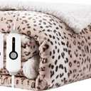 Electric Heated Blanket 84"x90" Queen Size, Dual-Sided Microplush Sherpa for Bedroom Couch Use, 4 Heat Settings & 10 Hours Auto Off, Dual Controller, Machine Washable - Beige Leopard Print