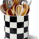 Utensil Holder for Kitchen Counter 6.7" Ceramic Utensil Holder Deep and Stable ,Kitchen Utensil Organizer, Modern Checkered Utensil Holder for Decor