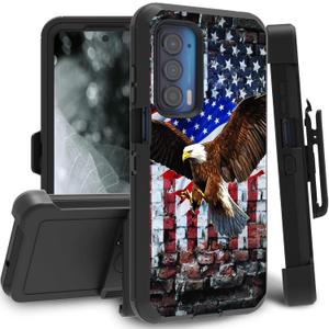 for Motorola Edge 2021 Case/Moto Edge 5G UW Case, Full-Body Rugged Shockproof/DustProof Triple-Layer Durable Protective Cover Holster with Swivel Belt-Clip, Patriotic Eagle USA Flag