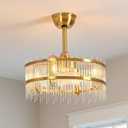 Gold Fandelier Caged Ceiling Fans with Lights, 20" Modern Crystal Chandelier Ceiling Fan with Light Remote Control Reversible Motor 6 Speeds for Bedroom, Living Room