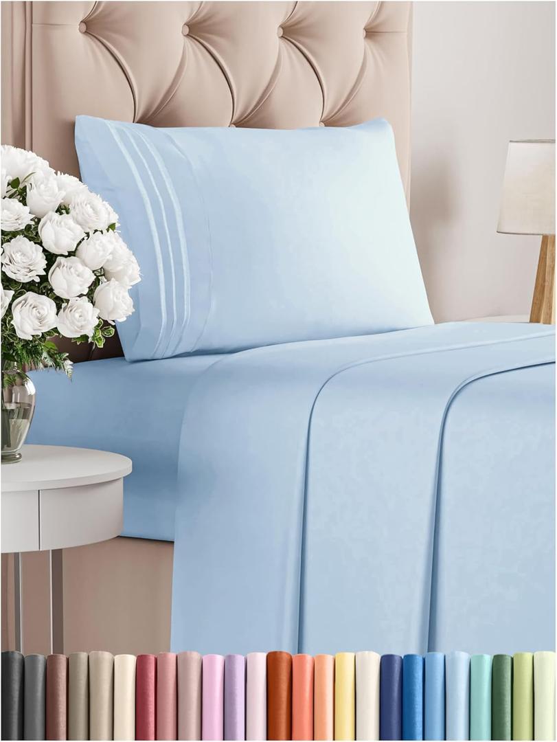 Twin Size 3 Piece Sheet Set - Comfy Breathable & Cooling Bed Sheets Set - Hotel Luxury Bedding for Women, Men, Kids, Teens, Boys & Girls - Deep Pockets, Soft and Wrinkle Free - Oeko-Tex - Light Blue (19 - Baby Blue)