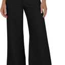 Women Linen Wide Leg Pants Summer High Waist Loose Palazzo Pants Flowy Lounge Trousers Beach Travel Resort Vacation (Black, M)