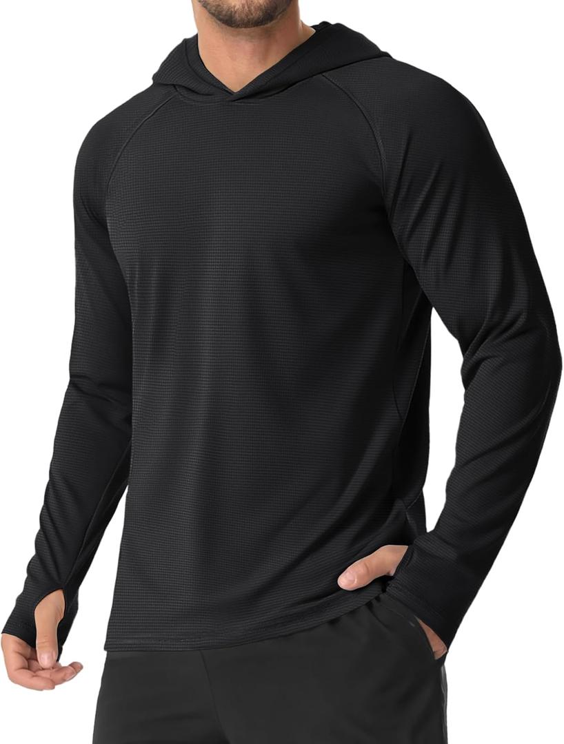 Long Sleeve Quick Dry, Performance Workout Hiking, Athletic T-Shirt (Black, XXL)