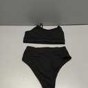 Lilosy High Waisted Tummy Control Ribbed Bikini Crop Top Brazilian Swimsuit Set 2 Piece (Small, Black)