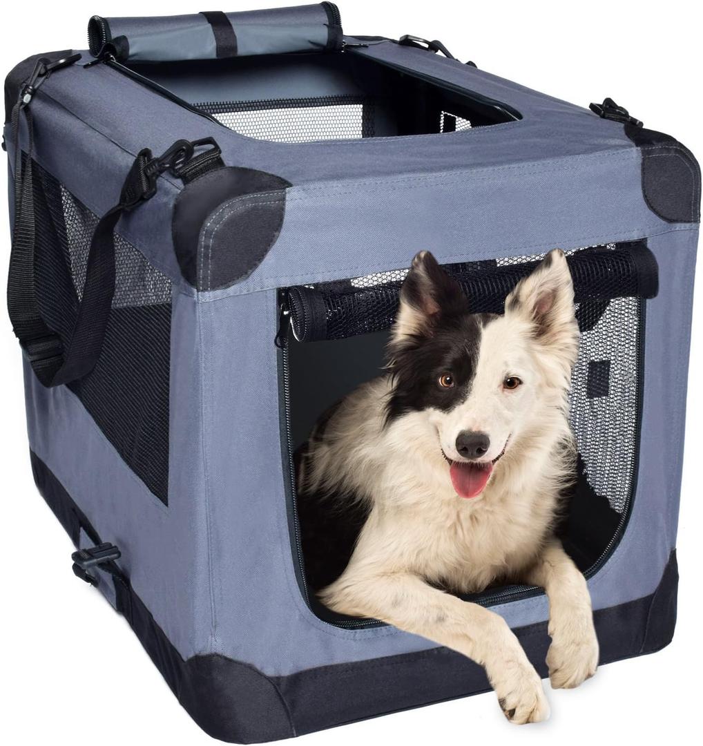Arf Pets Dog Soft Crate 36 Inch Kennel for Pet Indoor Home & Outdoor Use - Soft Sided 3 Door Folding Travel Carrier with Straps