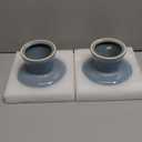 VCEPJH Elevated Cat Bowls 6.1in Shallow Cat Food Plate Pack of 2 Ceramic Raised Cats Dish Flat Anti Whisker Fatigue Wide Pet Food & Water Feeder for Indoor Kitty Kitten (Blue)