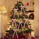 12 Pcs Velvet Bows for Christmas Tree, Pink Bows Ornaments for Garland Wreath Gift Wrapping Candy Bags Party DIY Decorations(8 x 17 Inch, Width of 1")