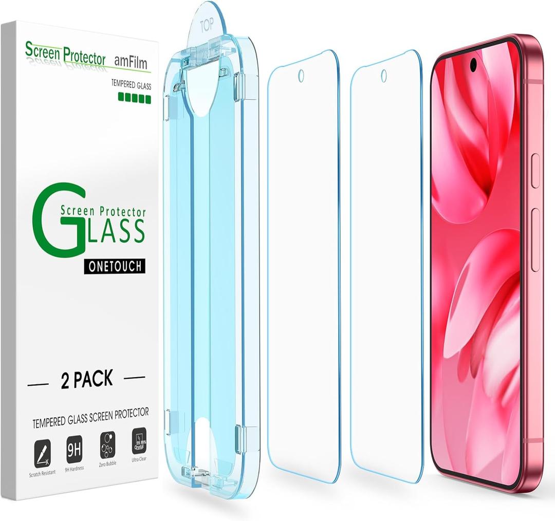 amFilm Auto-Alignment OneTouch for Google Pixel 9a [6.3"] Screen Protector 2025 Tempered Glass, 30 Seconds Installation, Bubble Free, Case Friendly, Anti-Scratch [2 Pack]
