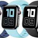 Silicone Strap Compatible with Kids Apple Watch Band 44/45/46/42mm(Series 3 2 1), Soft Sport Replacement Bands for iWatch Series 11 10 9 8 7 6 5 4 3 2 1 SE3 SE2 SE Girls Boys Small Wrists (Black+NavyBlue+Green)