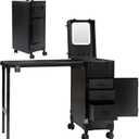 Portable Manicure Table with 3 Drawers, Rolling Foldable Nail Desk with Detachable Mirror, Professional Makeup Train Case with Wheels and TSA Lock for Nail Techs & Salon Use, 15.3 x 10.8 x 30.8 inches