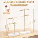 MODOWEY Necklace Holder Organizer Stand with Wood Tray, 36 Hooks Tall Display Tree for Women Men Vendors, Adjustable 2 Tier Metal Jewelry Rack, Large Capacity for Dresser Small Space, Gold+White