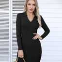 Valiamcep Women's Dress Long Sleeve V Neck Collared Ribbed Knit Bodycon Mini Pencil Dresses