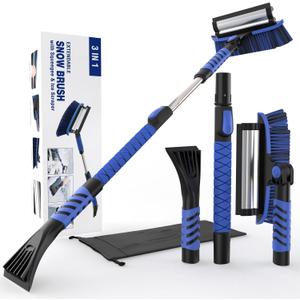 Yuntcsz 42" Snow Brush and Detachable Ice Scraper for Car Windshield with Squeegee, Extendable Aluminum Handle, 180 Pivoting Bristle Head and Foam Grip for Cars, Trucks, SUVs