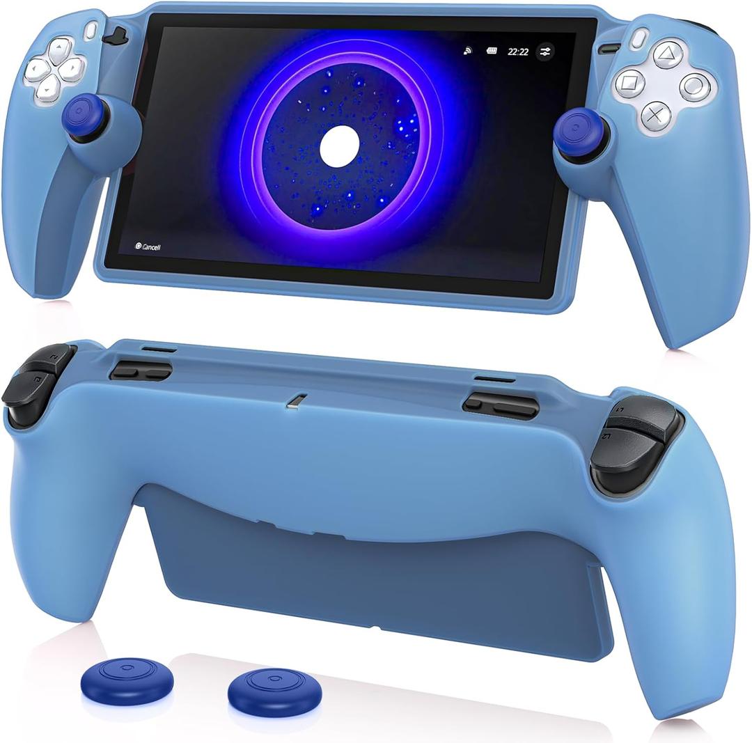 FYOUNG Protective Case for PlayStation Portal, Silicone Soft Grip Cover Case Protector with Full Protection and Non-Slip Thumb Grips Accessories Kit for PlayStation Remote Player (Clear Blue)