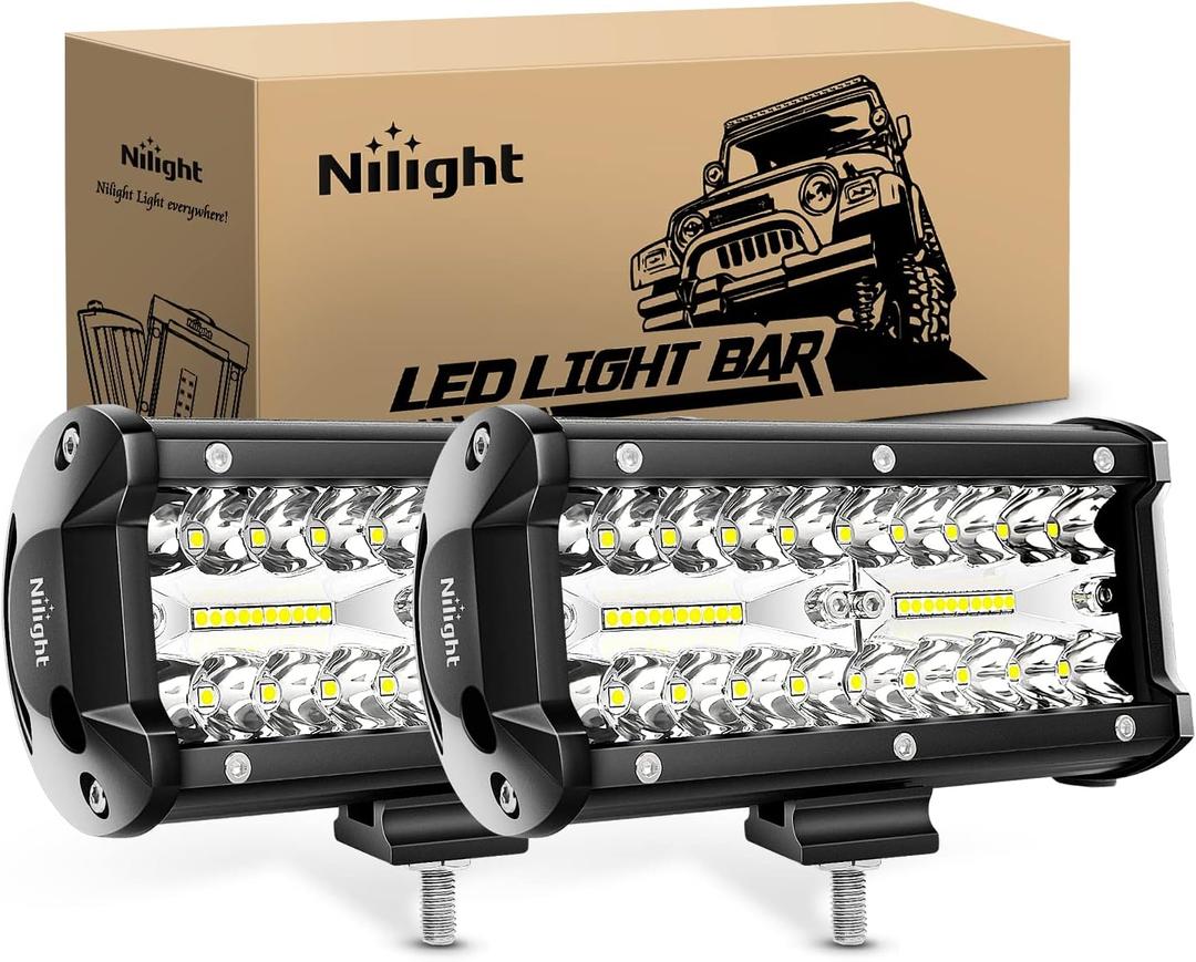 Nilight LED Pods 2Pcs 6.5 Inch 120W Triple Row Light Bar Flood Spot Combo 12000LM Driving Fog Off Road Lighting for Trucks Pickup Golf Cart SUV ATV UTV 4x4 Van Camper Boat (2Pcs Led Pods)