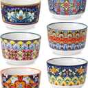vancasso 6 Oz Ramekins Oven Safe Set of 6, Bohemian Creme Brulee Ramekins, Colorful Souffle Dishes, Pudding Custard Cups for Baking, Small Ceramic Bowls for Dipping Sauce, Ice Cream