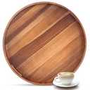Decent Vrvege 20 Inch Ottoman Coffee Table Tray with Handles, Large Round Wooden Serving Tray, Big Decorative Kitchen Organizer Giant Sofa Storage Trays Huge Counter Serveware