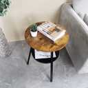 End Table, 2 Tier Round Side Table with Metal Frame, Industrial Nightstand Bedside Coffee Accent Table for Living Room Bedroom Small Space, Rustic Brown 15.4" D x 21.6" H, 16D x 16W x 22H in