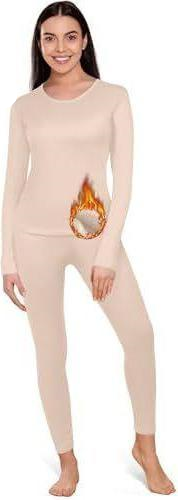 Patelai 2 Set Thermal Underwear Warm Fleece Lined Thermal Leggings and Womens Thermal Tops Base Layer for Winter Cold Weather S