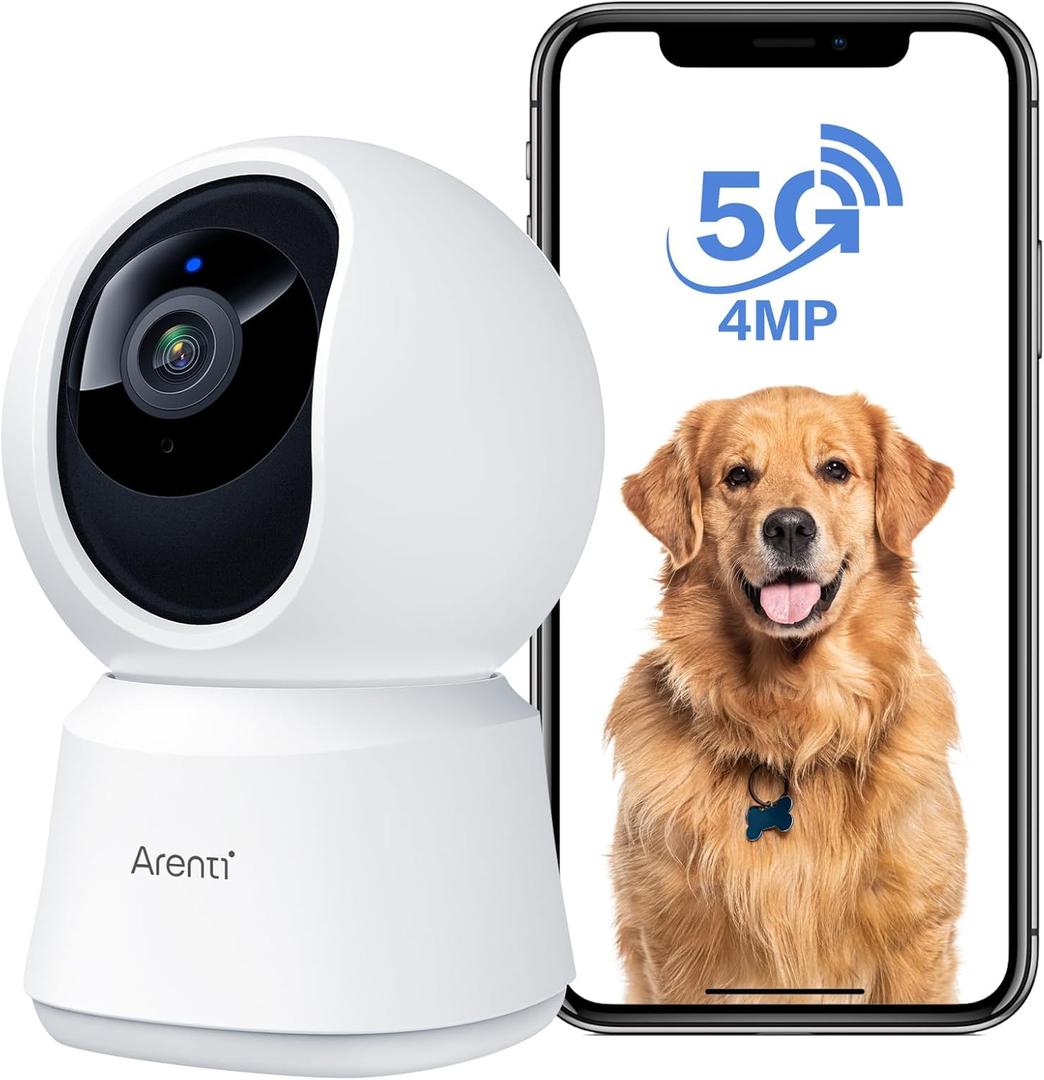 ARENTI 5G Security Camera Indoor, 4MP Pet Camera with Speaker for Dog/Cat, Baby Monitor with Phone App, Dual-Band WiFi, Auto Tracking, Super Night Vision, 2-Way Talk, Cloud & SD Card Storage (BEIGE)