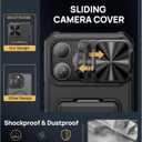 SSLOTSCASE for iPhone 16 Pro Max Case with 2X Screen Protector, Card Holder & Kickstand & Slide Camera Lens Cover, Silicone Edge Rugged Heavy Duty Phone Case Cover for iPhone 16 Pro Max 6.9'', Black