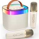 Karaoke Machine for Adults Kids, Portable Bluetooth Karokee Speaker with 2 Wireless Microphones,Singing Karaoke Machine Built-in LED Lights for Birthday Gifts, Family Home Party(Beige)