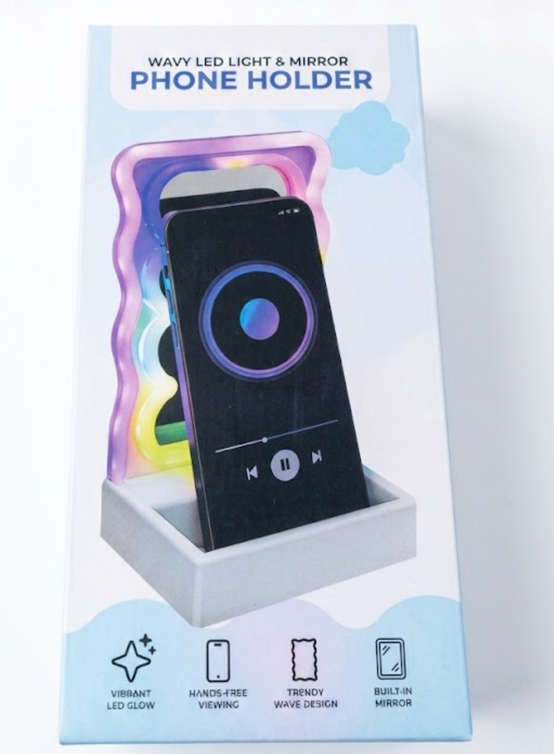 Wavy LED Light & Mirror Phone Holder