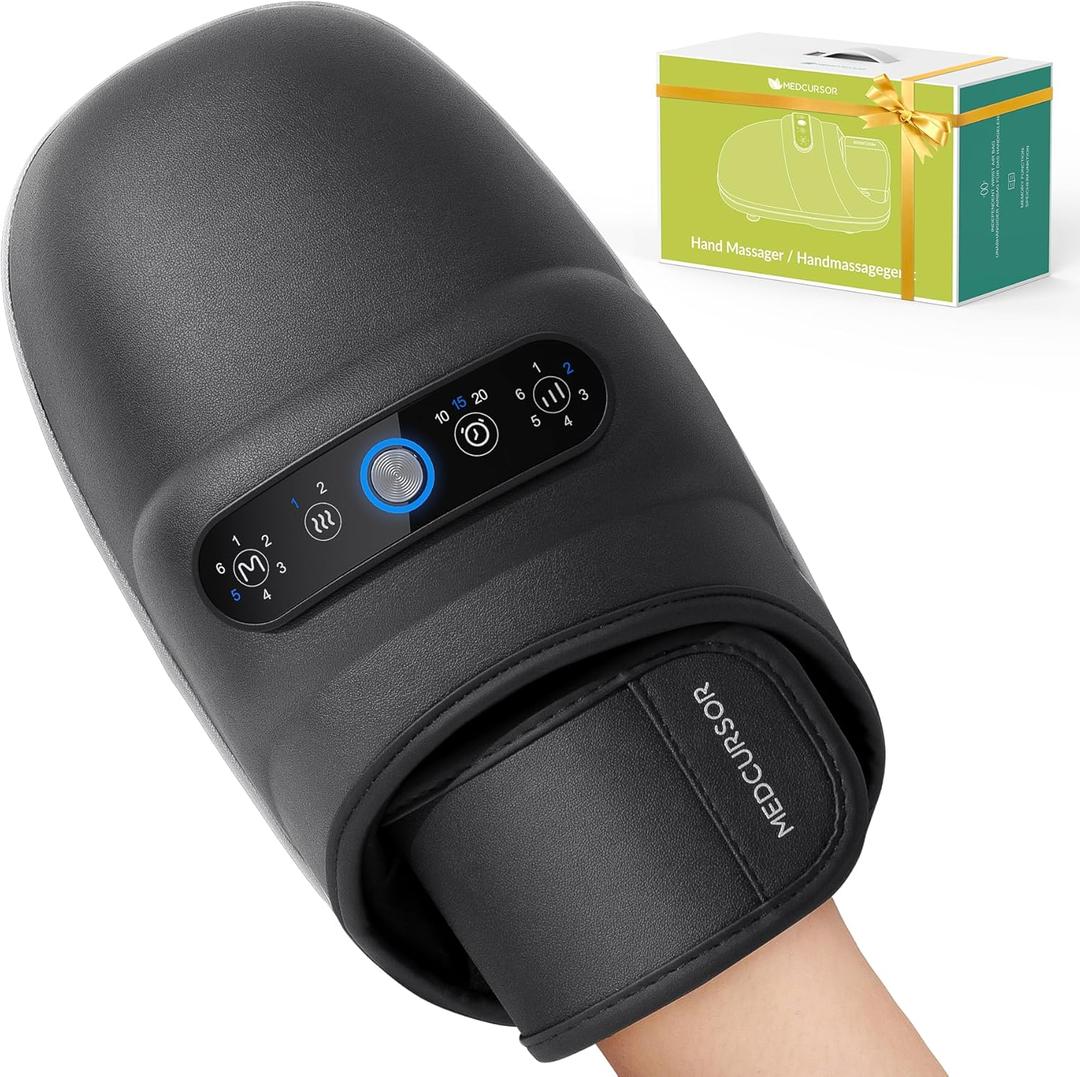 Medcursor Cordless Hand Massager - Hand Massager with Heat and Compression, Hand Warmer with Acupressure Beads, 6 Massage Modes, 2 Heat Levels, 3 Timers, Black