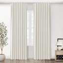 SHINELAND 96 Inch Cream Curtains 2 Panel Set,Mid Century Modern Room Darkening Bay Window Bedroom Drape Ivory White Blackout for Living Room,Back Teb Floor to Ceiling Track for Curtains Track,8FT