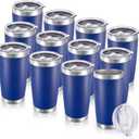 20 oz Tumblers Bulk Stainless Steel Tumbler with Lid Double Wall Vacuum Insulated Coffee Mug 20oz Powder Coated Cup for Hot and Cold Drinks (Blue, 12 pack)
