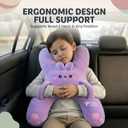 Kids Car Sleeping Pillow - X-Shaped Plush Animal for Neck & Back Support - Hands & Seat Belt Slot - Machine Washable & Compressible - Perfect for Car, Plane, Train, Boat & More - Purple