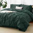 CozyLux Queen Comforter Set Forest Green, 7 Pieces Pintuck Bed in A Bag, Premium Green Comforter Queen Size, Pinch Pleat Bedding Sets with Comforter, Sheets, Pillowcases & Shams